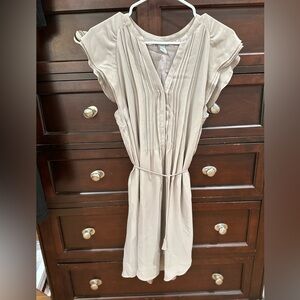 H&M Tan Midi Sundress with Flutter Sleeves and Scoop Neck